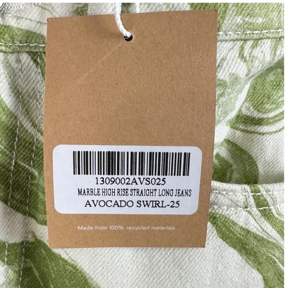 NWT Reformation Marble High Waisted Straight Leg Jeans Green Swirl 25 - Picture 6 of 6